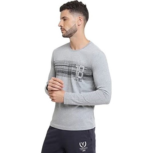 Van Heusen Athleisure Men's Printed Regular Fit T-Shirt (60095_Grey Melange M)