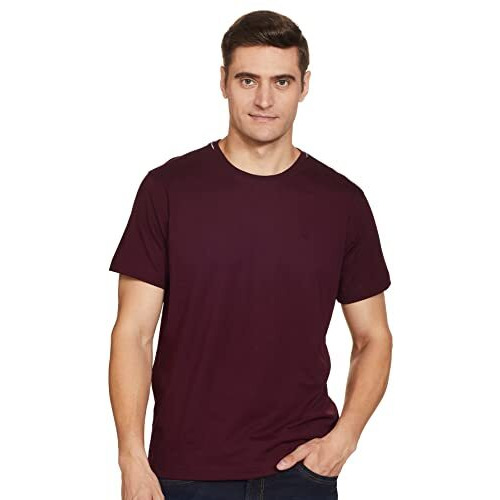 Van Heusen Athleisure Men Regular Fit T-Shirt-Cotton Rich-Smart Tech,Easy Stain Release,Anti Stat,Ultra Soft,Moisture Wicking_60021_Port Wine_Xl