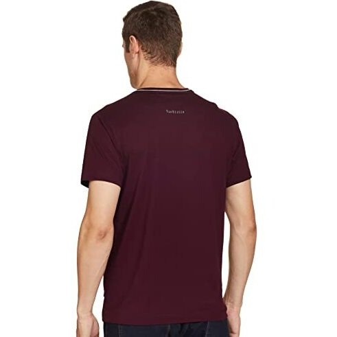 Van Heusen Athleisure Men Regular Fit T-Shirt-Cotton Rich-Smart Tech,Easy Stain Release,Anti Stat,Ultra Soft,Moisture Wicking_60021_Port Wine_Xl