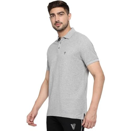 Van Heusen Men Athleisure Colour Fresh Polo Regular Fit T-Shirt-100% Combed Cotton-Moisture Wicking, Ultra Soft_60032_Grey Melange_Large
