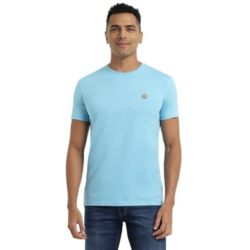 Allen Solly Men's Cotton Regular Fit T-Shirt (Alkcvsgfe46247_Light Blue Large)