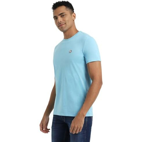 Allen Solly Men's Cotton Regular Fit T-Shirt (Alkcvsgfe46247_Light Blue Large)