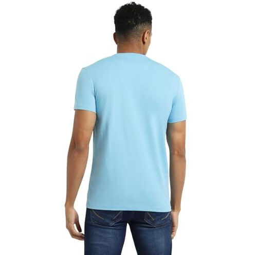 Allen Solly Men's Cotton Regular Fit T-Shirt (Alkcvsgfe46247_Light Blue Large)