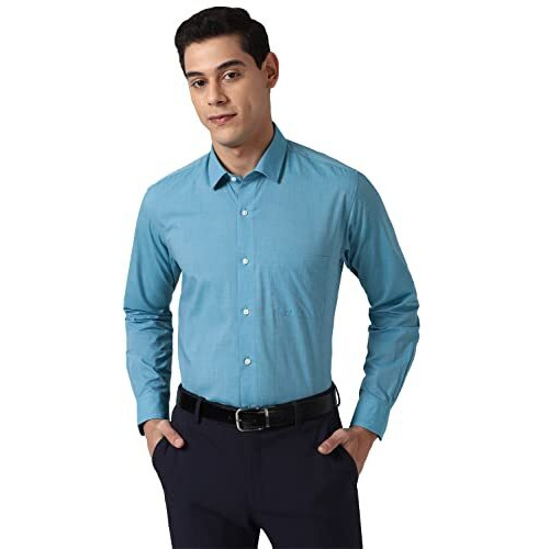 Peter England Men's Solid Regular Fit Shirt (Pesfonub595099_Aqua 42)