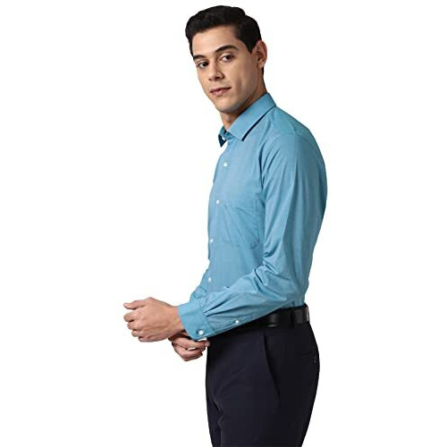 Peter England Men's Solid Regular Fit Shirt (Pesfonub595099_Aqua 42)