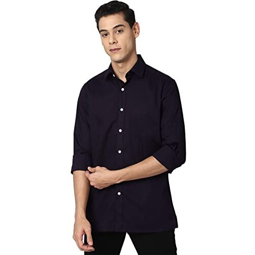 Peter England Men's Cotton Blend Solid Regular Fit Shirt (Pesfonubg09775_Dark Purple 44)