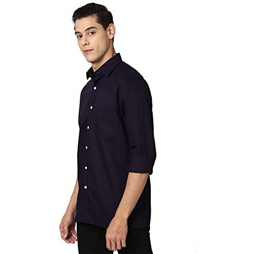 Peter England Men's Cotton Blend Solid Regular Fit Shirt (Pesfonubg09775_Dark Purple 44)