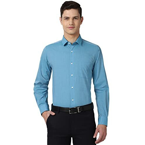 Peter England Men's Solid Slim Fit Shirt (Pesfoslb677607_Aqua 40)