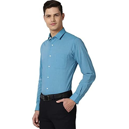 Peter England Men's Solid Slim Fit Shirt (Pesfoslb677607_Aqua 40)