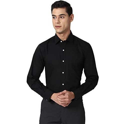 Peter England Men's Solid Slim Fit Shirt (Pesfoslbr42079_Black 40)