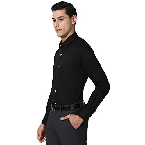 Peter England Men's Solid Slim Fit Shirt (Pesfoslbr42079_Black 40)