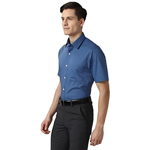 Peter England Men's Solid Regular Fit Shirt (Peshonub585042_Medium Blue 46)