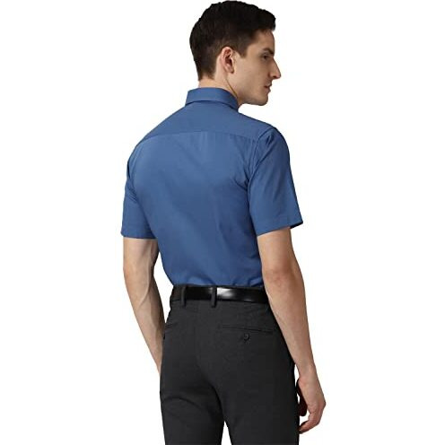 Peter England Men's Solid Regular Fit Shirt (Peshonub585042_Medium Blue 46)