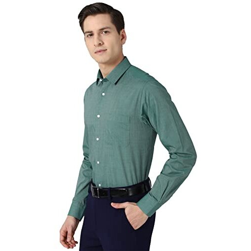 Peter England Men's Solid Regular Shirt (Pesfonubj22893_Green 39)