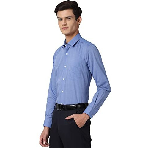 Peter England Men's Solid Regular Fit Shirt (Pesfonuby39557_Medium Blue 40)
