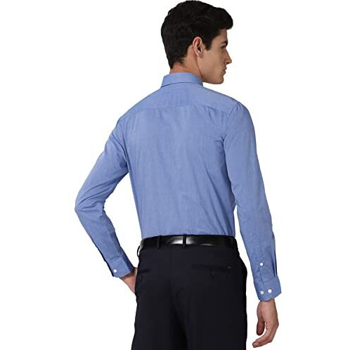 Peter England Men's Solid Regular Fit Shirt (Pesfonuby39557_Medium Blue 40)