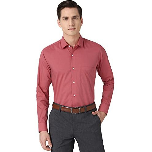 Peter England Men's Solid Regular Fit Shirt (Pesfonubm17140_Red 42)