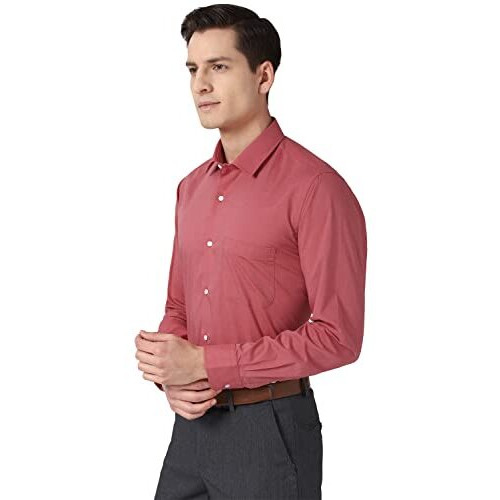 Peter England Men's Solid Regular Fit Shirt (Pesfonubm17140_Red 42)