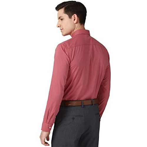 Peter England Men's Solid Regular Fit Shirt (Pesfonubm17140_Red 42)