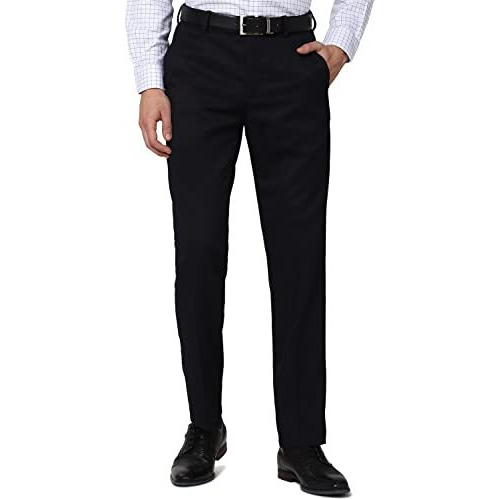 Peter England Men's Slim Fit Mid Rise Work Utility Pants (Petfoslb865191_Medium Blue_34)