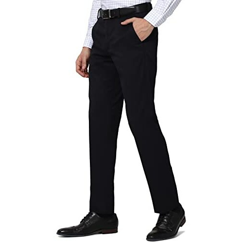 Peter England Men's Slim Fit Mid Rise Work Utility Pants (Petfoslb865191_Medium Blue_34)