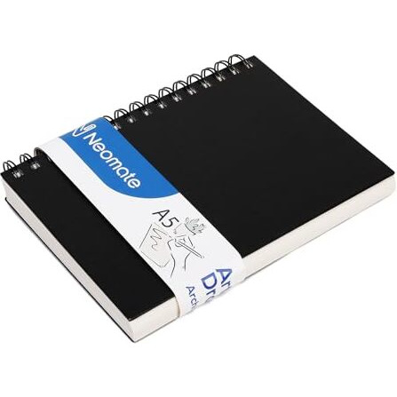 Neomate A5 Spiral Sketch Book | 160 GSM, 60 Sheets | Wiro Bound Artist Drawing Pad for Sketching, Shading, Doodling | Medium Surface for Kids, Adults, School & Office Use