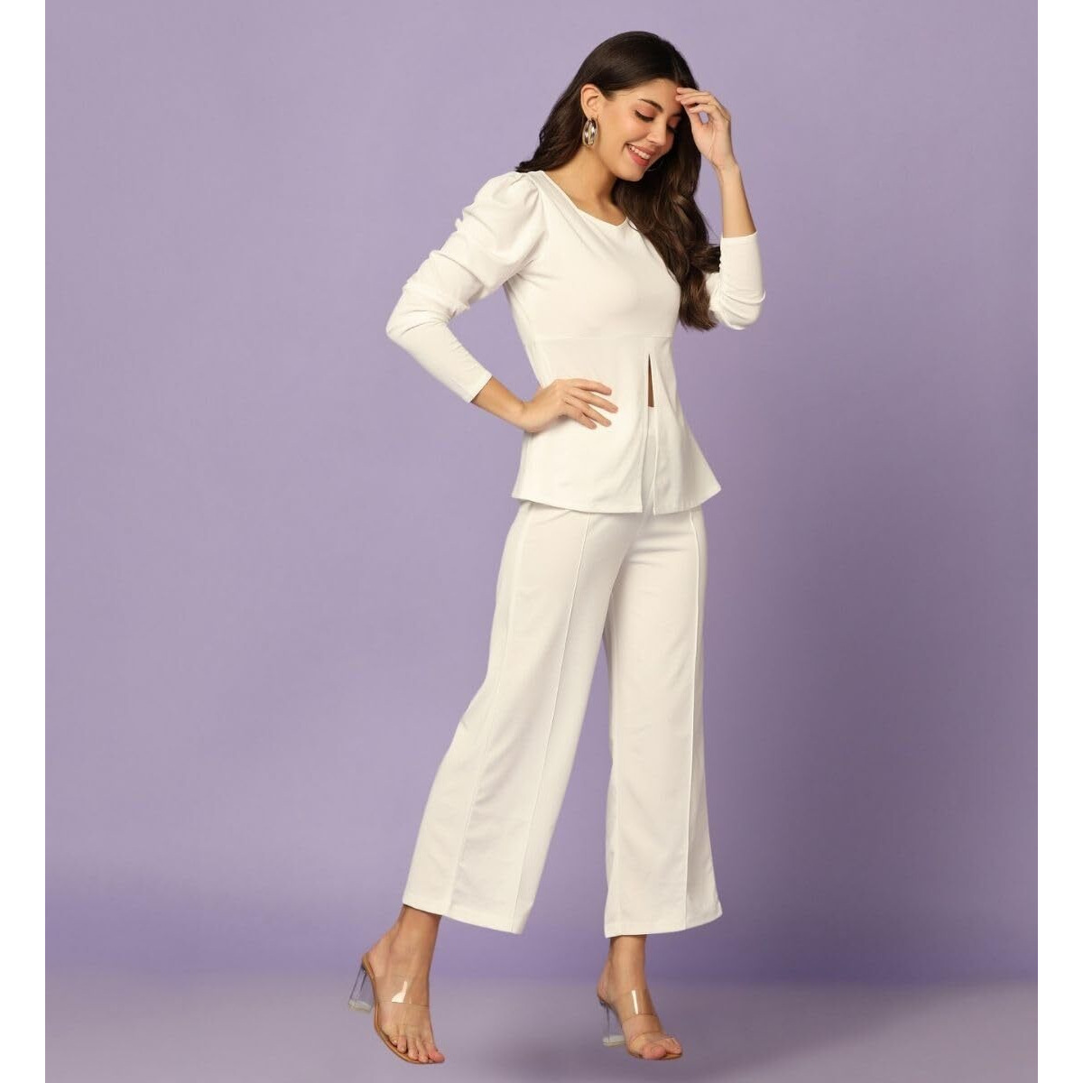 Leriya Fashion Ethnic Co Ord Set | Co Ord Set for Women | Night Dress for Women | Night Wear for Women | Payjama Set for Women | Women Two-Piece Outfits | Coord Sets (Medium, White)