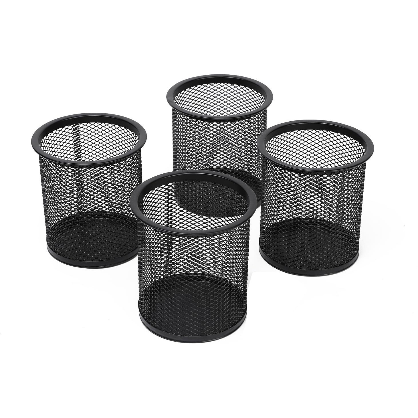 Neomate Metal Mesh Pencil Holder | Round Pen Cups for Desk Organizer | 4 Pcs Set | Wire Makeup Brush Holders, Classroom & Office Supplies- 4