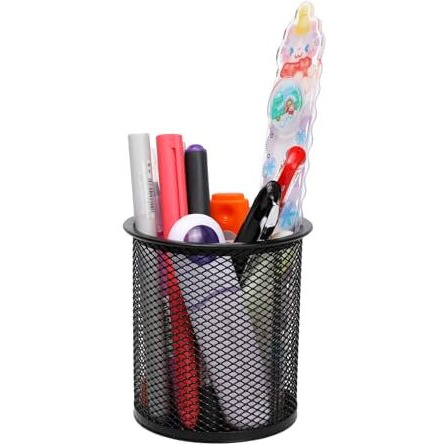 Neomate Metal Mesh Pencil Holder | Round Pen Cups for Desk Organizer | 4 Pcs Set | Wire Makeup Brush Holders, Classroom & Office Supplies- 4