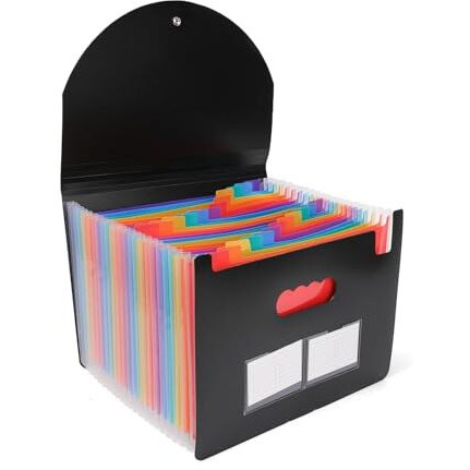 Neomate 24-Pocket Expanding File Organizer | A4/Letter Size Accordion Folder with Adjustable Buckle | Portable Document Organizer for School, Home & Office | Includes Labels (33 x 24 cm)