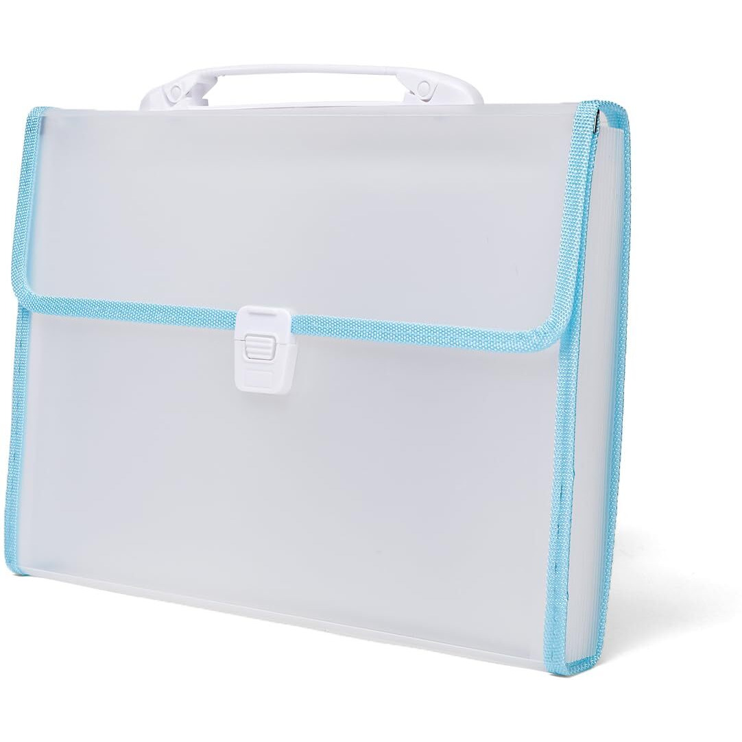 Neomate Expanding File Folder with Handle | 13-Pocket A4/FS Size Document and Certificate Organizer | Transparent Accordion Folder | Blue