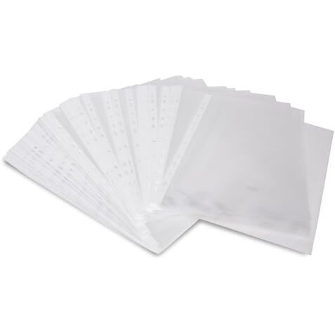 Neomate Heavy Duty 100 Micron Document Sleeves | 50 Pcs A4 Transparent Sheet Protectors with 11-Hole Punched for Ring Files | Waterproof Clear Sleeves for Certificates & Documents