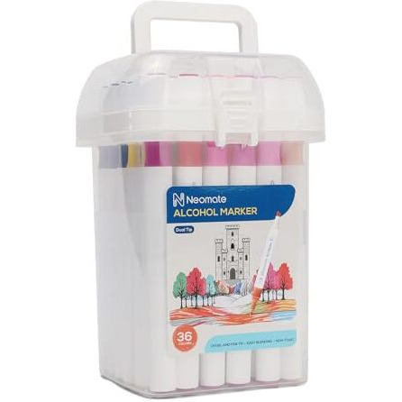 Neomate Alcohol Markers Set | Double-Tipped Chisel & Fine Alcohol-Based Marker | 36 Vibrant Colors for Art, Illustration, and Coloring | Ergonomic Design for Comfortable Grip