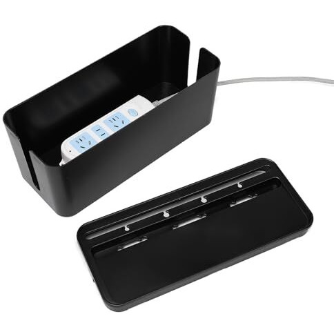Neomate Cable Management Box | Cord Organizer for Power Strips, Surge Protectors, Extension Boards, and Routers | Child-Safe TV Cord Box for Home, Office, and Desktop Use | Black