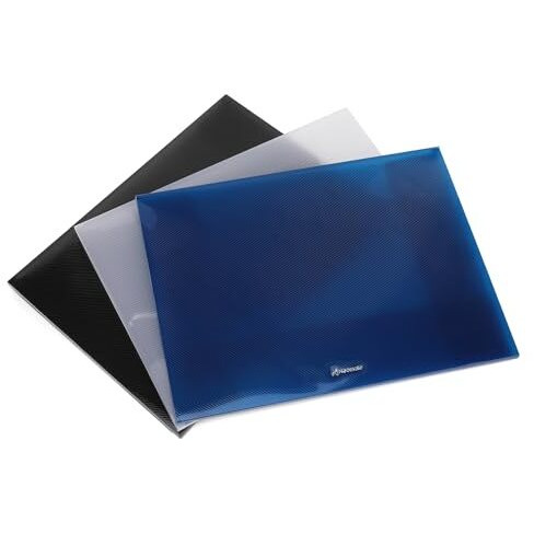 Neomate 3 Pcs A4 Double Pocket Folder | Designer Legal File with Elastic Closure | Multicolor Plastic Document Holder for Storage | Blue, Black & White