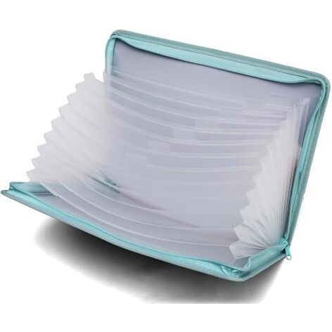 Neomate 13-Pocket Expanding File Folder with Sticky Labels | A4/Letter Size Accordion Organizer with Zipper Closure | Certificate and Document Storage for Home, School, Office (Green)