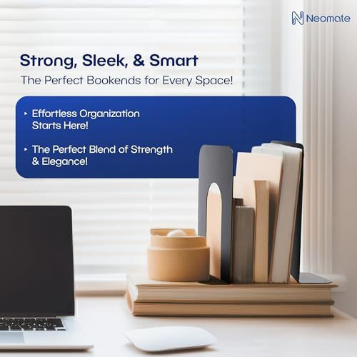 Neomate Metal Bookends for Office & Home | Heavy-Duty Book Support | Black