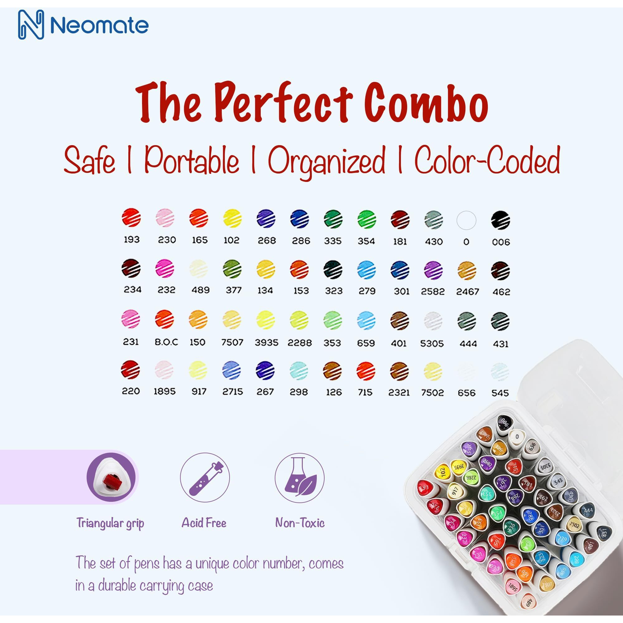 Neomate Alcohol Markers Set | 48 Colors Double-Tipped Chisel & Fine Alcohol-Based Markers | Non-Toxic Art Supplies for Kids & Adults | Ideal for Coloring, Illustration & Art Class | Great Value Pack