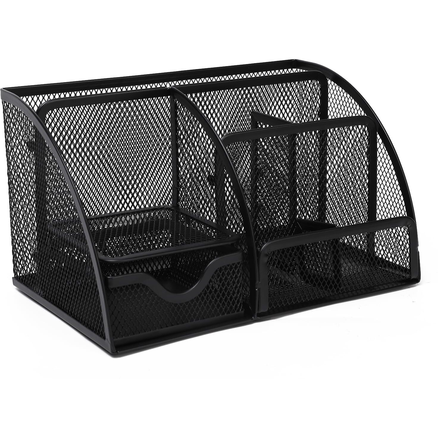 Neomate Metal Mesh Pen and Pencil Organizer | 6-Compartment Stationery Storage Box for Home & Office Accessories