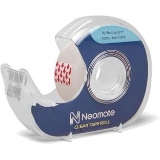 Neomate Magic Tape with Refillable Dispenser | 1.9cm x 25.4m | Transparent, Writable, Hand-Tearable Tape for School Projects, Home & Office Use