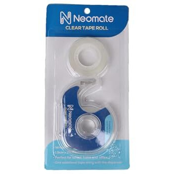 Neomate Magic Tape with Refillable Dispenser | 1.9cm x 25.4m | Transparent, Writable, Hand-Tearable Tape for School Projects, Home & Office Use