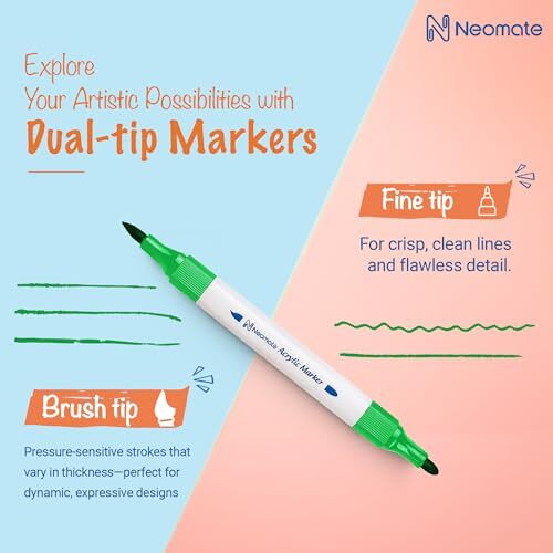 Neomate 12 Pcs Triangle Shape Acrylic Markers Set | Dual-Tip for Drawing & Sketching | Non-Toxic, Ideal for Coloring and Crafts