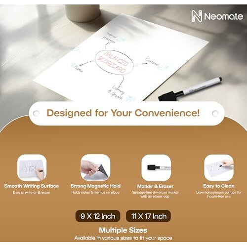 Neomate Magnetic Whiteboard Planner Sheet | 23x30 cm, Landscape | Flexible Dry Erase Writing Film for Fridge, Office, or Metal Wardrobe | Includes Marker Pen