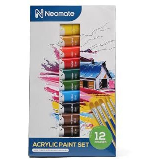 Neomate Acrylic Color Paint Set | 12 x 12ml Aluminum Tubes | Vibrant Acrylic Colors for Artists & Hobbyists | Ideal for Painting on Canvas, Paper, Wood