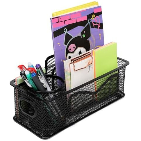Neomate 3-Piece Metal Mesh Desk Organizer Set | Includes Letter/Document Holder, Pen Holder, and Multi-Purpose Storage Tray | Durable Stationery Storage for Home & Office | Black