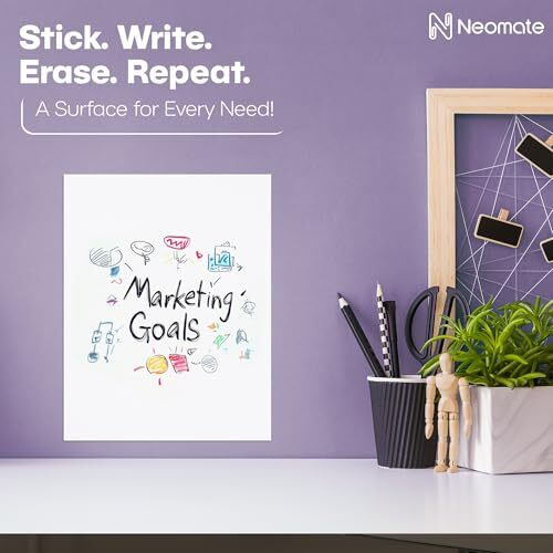 Neomate Dry Erase Writing Surface | Whiteboard Sticker | Super Sticky, Residue-Free Removal | 3ft x 2ft, White | Ideal for Professionals & Work from Home Use