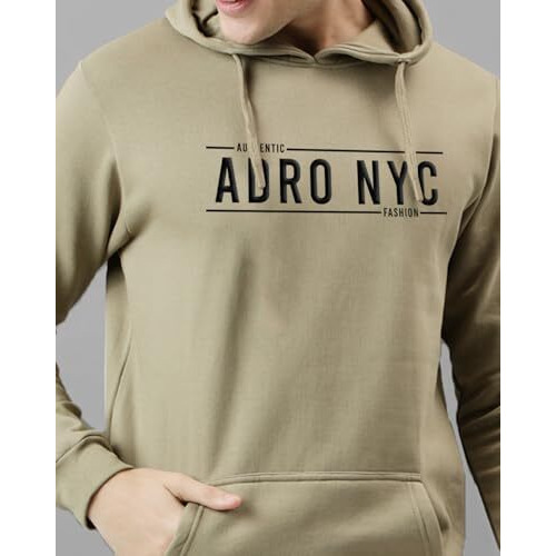 ADRO Hoodies for Men | Printed Regular Fit Hoodie for Men | Cotton Hoodie | Mens Hoodies | Sweatshirt for Men | Hooded Hoodie|H24-ADRO-BE-Large Beige