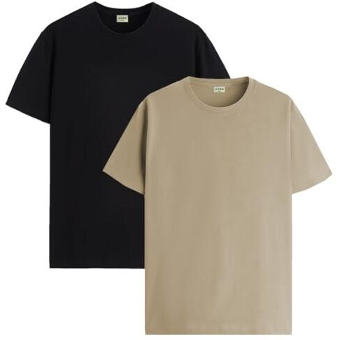 ADRO T Shirts Pack of 2 Mens Tshirts Cotton T Shirts for Men Tshirt T-Shirts Combo T Shirts Tshirts for Men Plain Solid Tshirts Black Beige Tshirt for Men RCM2-PLN-BL-BE-L