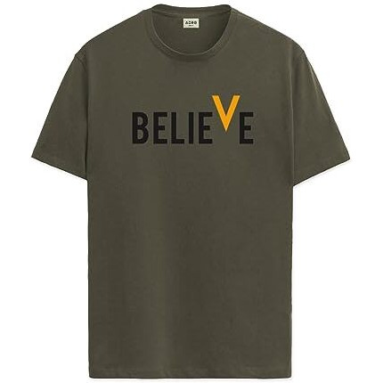 ADRO Men's Believe Design Printed T-Shirt (L, Olive Green)