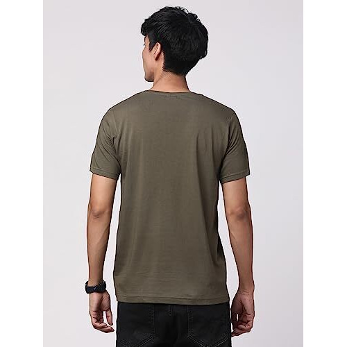 ADRO Men's Believe Design Printed T-Shirt (L, Olive Green)